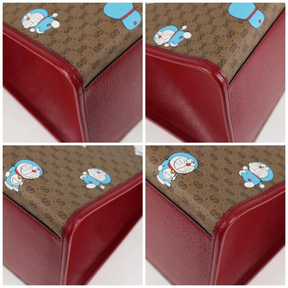 GUCCI Micro GG Supreme Doraemon Hand Bag PVC 2way Brown Gold 653952 Auth 131782A - Picture 15 of 16